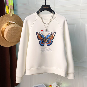 Space Cotton Sweatshirt Jacket for Women with Butterfly Embroidery 2024 Spring and Autumn New European Style Short Round Neck Casual Popular Top