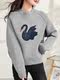Gray Space Cotton Embroidered Swan Sweatshirt for Women 2024 Spring and Autumn New Style Round Neck Loose Casual Short Stylish Jacket