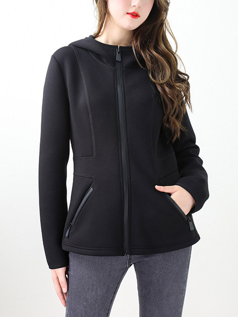 Space Cotton Sweatshirt Jacket for Women, European Style 2024 Spring New Fashion Slim Fit High-End Zip-Up Hooded Top