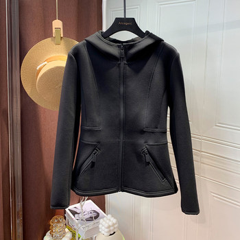 Space Cotton Sweatshirt Jacket for Women, European Style 2024 Spring New Fashion Slim Fit High-End Zip-Up Hooded Top