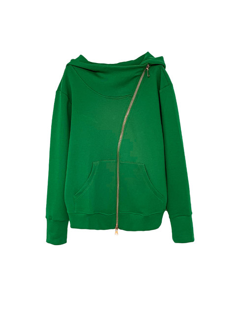 High-End Style Diagonal Zipper Loose Hooded Sweatshirt for Women 2024 Spring and Autumn New Style Super Nice-Looking Hot-Selling Casual Short Jacket