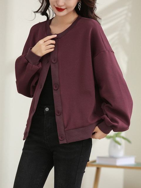 Short Cardigan Jacket for Women 2023 Spring and Autumn New European Style Loose Korean Version Versatile Collarless Solid Color Simple Top Trendy
