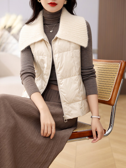 Lapel 90% White Goose down Short Vest for Petite Women, 2023 Autumn and Winter New Style, Fashionable and Lightweight Outerwear