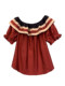 Burgundy Off-The-Shoulder Ruffled Lyocell Tencel Top for Women, 2024 Summer New Style, High-End Popular Shirt