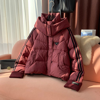 Ankela Red Hooded Short down Jacket for Women 2024 Winter New Fashion Trendy 90 White Duck down Coat