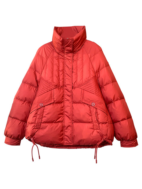 Red Short Korean-Style down Jacket for Petite Women, 2023 Winter New Fashion, 90% White Duck Down, Stand Collar Coat