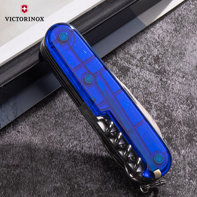 Victorinox Swiss Army Knife 91mm Hunter Transparent Blue 1.3713.T2 Multifunctional Folding Knife Swiss Knife