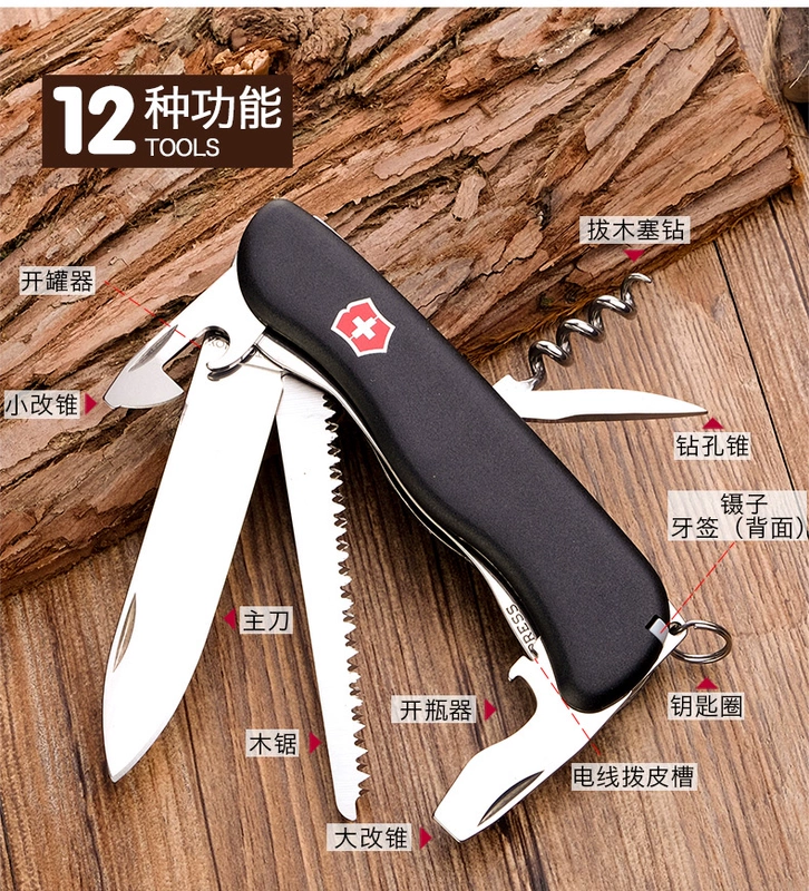 Victorinox Thụy Sĩ Army Knife 111 MÉT Đen Forester 0.8363.3 Đa chức năng folding knife nhập khẩu dao gấp mini đa năng