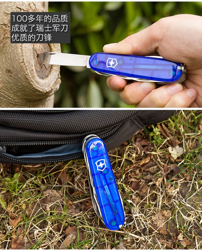 Dao quân đội Thụy Sĩ Victorinox 91mm Hunter trong suốt màu xanh 1.3713.T2 Dao nhiều lần Thụy Sĩ