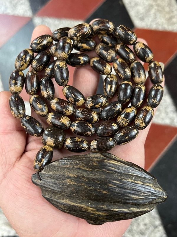 Nha Trang Tiger-Striped Yellow Butter Aged Agarwood Bracelet 10*17mm Rice Beads 80g Collectible Buddhist Beads Necklace Unisex Pendant