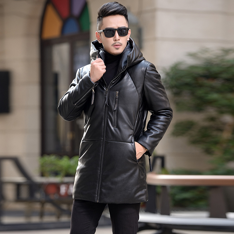 Winter new Hainen leather clothes down clothes Men's medium long version of manhood leather Grand coat Youth Korean version Leisure jacket