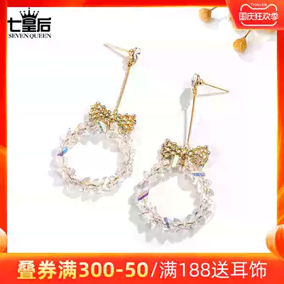 925 Silver Needle Temperament Sweet Bow Ring Earrings Female Korean Long Edition Pendant Joker Personality Net Red Earrings