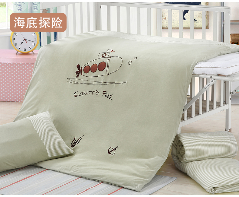 Màu bông mẫu giáo chăn ba mảnh mùa xuân và mùa hè lõi trẻ em nap giường nhỏ bé bộ dụng cụ là sáu bộ 	chăn ga gối cho bé gái	