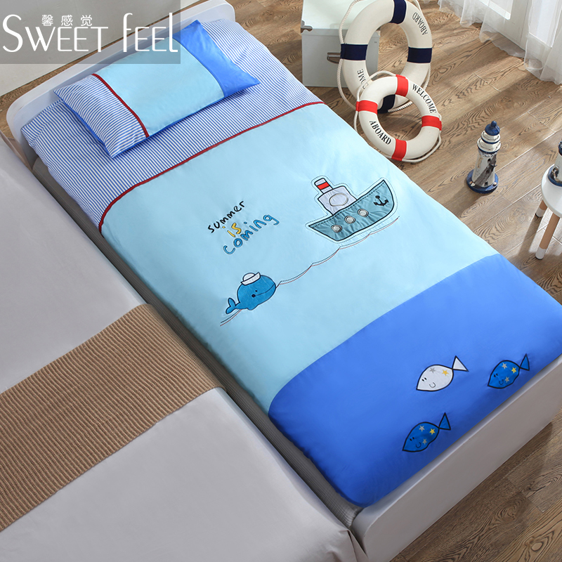Children's quilt Three sets of pure cotton Meridian Bed with Core Baby Splicing Bed Elementary School Students Dormitory Bedding 6 pieces-Taobao