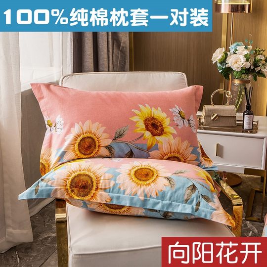 简约纯棉枕套加厚磨毛单人枕芯套48x74成人100%全棉枕头套一对装