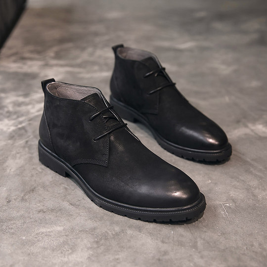 European and American retro genuine leather Martin boots men's autumn men's Korean casual short boots British high-top men's shoes plus velvet