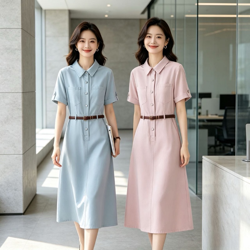 Baijiahao 2026 New Lyocell Tencel Denim Dress, Elegant Commuter Style, Waist-Cinching, Slimming Work Dress for Summer