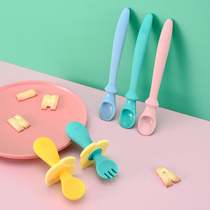 Little baby learns to eat training spoon Infant licking spoon Silicone short handle soft fork spoon Childrens tableware supplementary food spoon