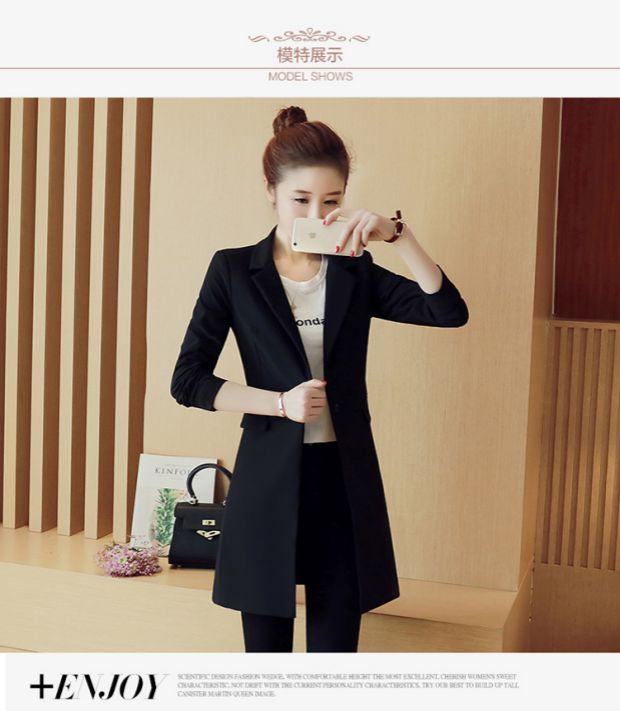Phiên bản Hàn Quốc của bộ váy dài mùa xuân và mùa thu mới phù hợp với nữ Slim Slim dài tay gió Anh là áo khoác mỏng phù hợp với thủy triều áo khoác nữ hàng hiệu