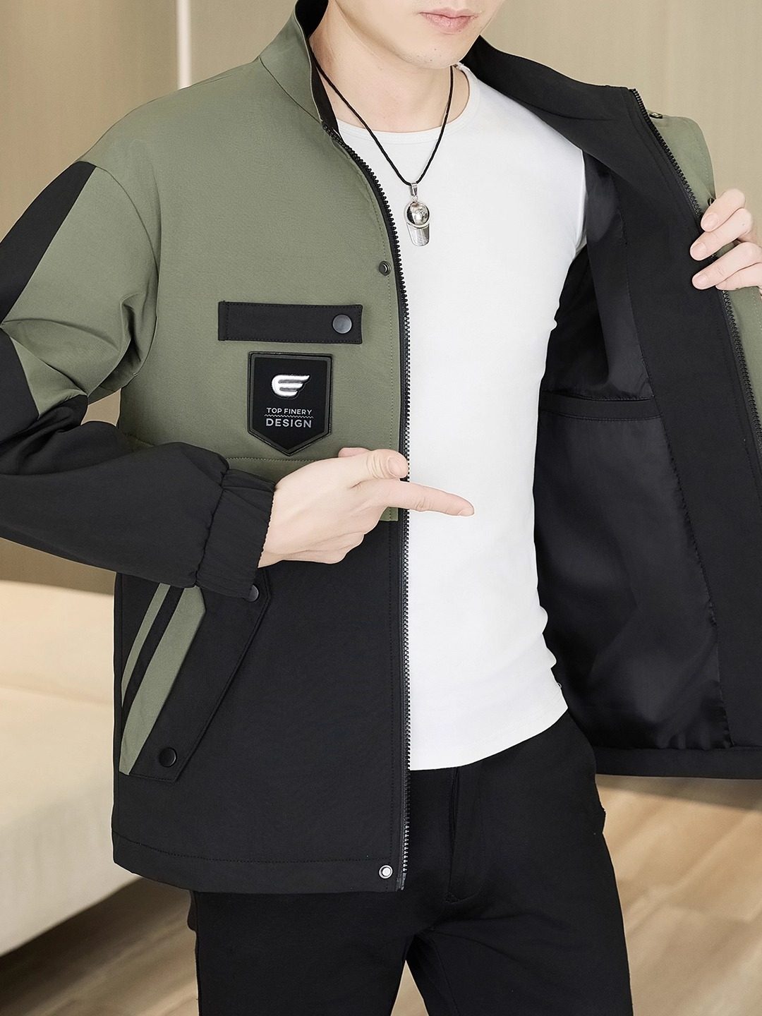Men's Jacket Spring and Autumn Trendy Korean Style Workwear Stand Collar Jacket Men's Windproof Waterproof Thin Jacket Men's Coat