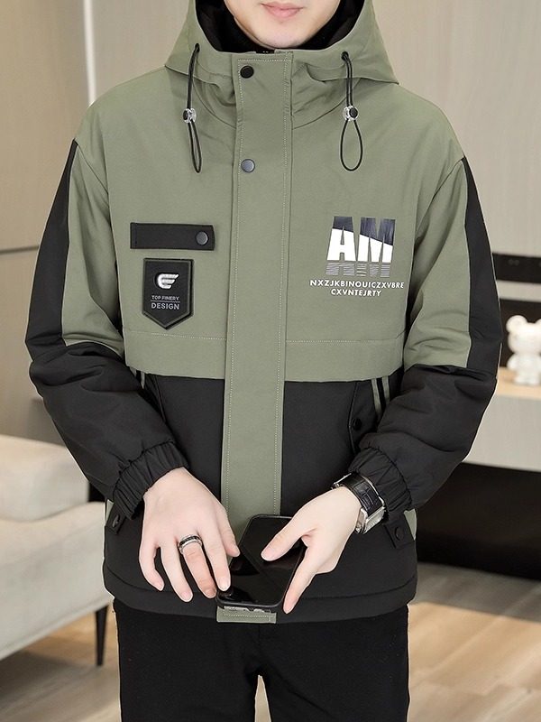 Fleece-Lined and Thickened Men's Cotton Jacket, Autumn and Winter Hooded Cotton Coat, Windproof and Waterproof Jacket, Warm Men's Cotton Clothing