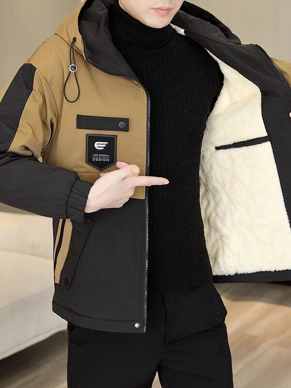 Fleece-Lined and Thickened Men's Cotton Jacket, Autumn and Winter Hooded Cotton Coat, Windproof and Waterproof Jacket, Warm Men's Cotton Clothing