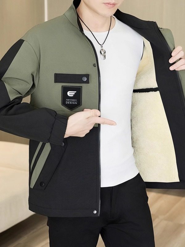 Fleece-Lined and Thickened Men's Cotton Jacket, Winter Trendy Korean Style Stand-Up Collar Cotton Coat, Windproof, Waterproof, Warm Men's Cotton Clothing