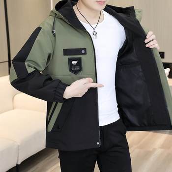 Spring and Autumn Men's Jacket Trendy Hooded Workwear Jacket Men's Fashion Casual Loose Thin Men's Top Coat