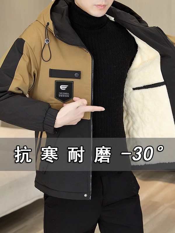 Fleece-Lined and Thickened Men's Jacket, Trendy and Versatile Workwear Jacket, Autumn and Winter Windproof, Waterproof, and Warm Men's Outdoor Jacket