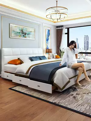 Lafafi leather bed modern minimalist bedroom double bed Master Bedroom 1 8 m drawer storage tatami wedding bed