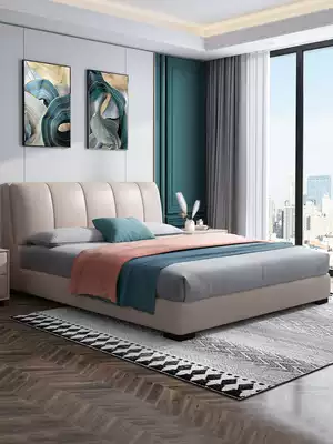 Real leather bed light luxury modern wedding bed Master Bedroom 1 8 m bedroom bed modern simple double bed tatami soft bag bed