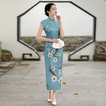 Summer long style Genuine Silk Qipao Dress Girl Fashion Young style China Wind high-end temperament one-piece dress 2022 new
