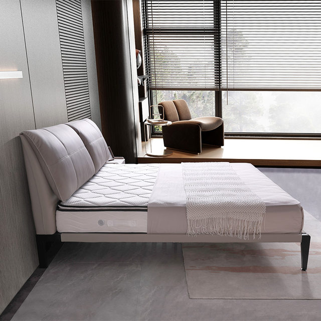 Mousse official flagship store leather bed modern simple double bed ear bedroom master bed 113