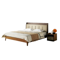 (Guopu) Mousse flagship store retro style solid wood bed golden sandalwood soft bag double bed secondhand genuine leather soft bag