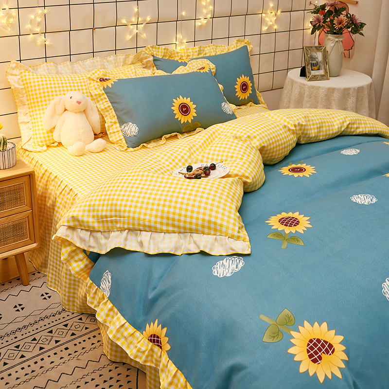 Idyllic wind sun Aoi ins girl heart princess bed skirt four-piece set spring and autumn lace quilt cover 1 5m1 8m sheets