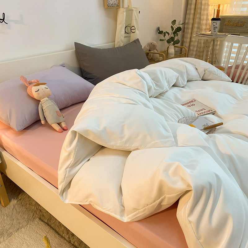 North American princess mashable wind bed four-piece set pearl white duvet cover pink sheets Li bedding three-piece set female