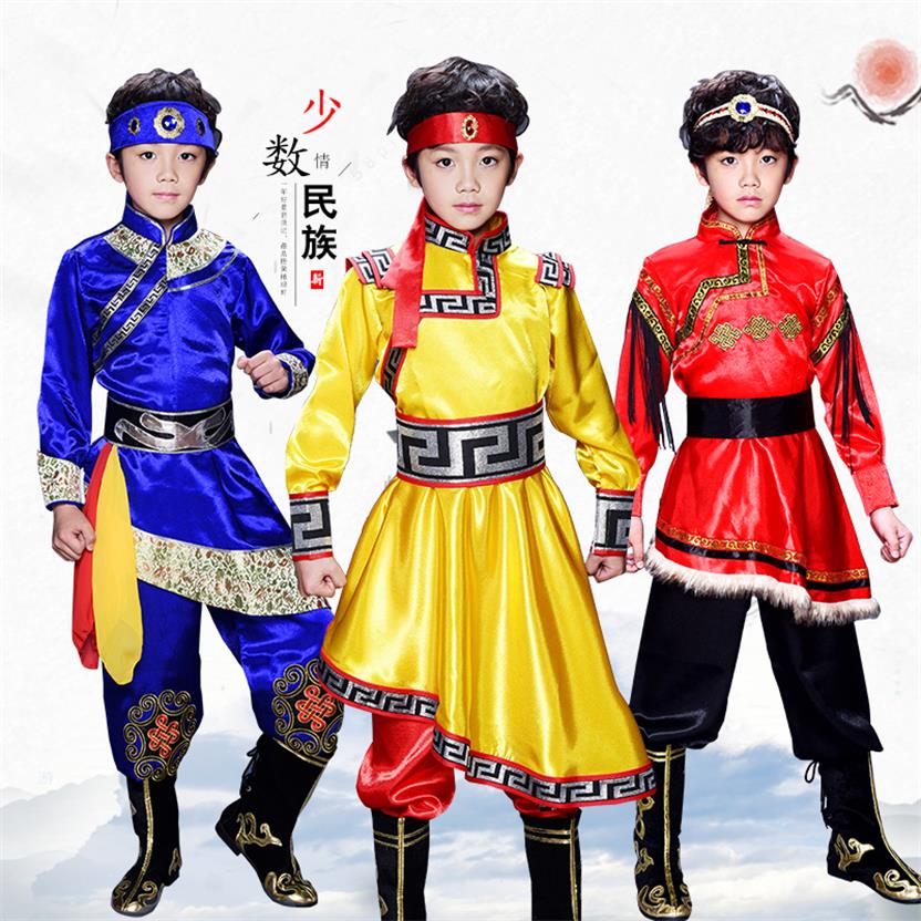 Mongolian children's dance costumes Minority boys Tibetan dance costumes Mongolian boys performance costumes