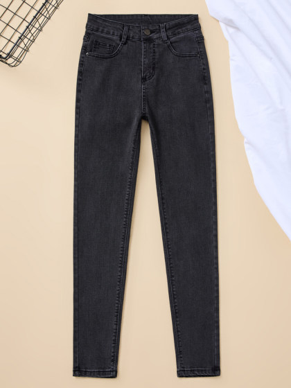 薄绒牛仔裤女秋冬2024年新款加绒高腰修身显瘦弹力紧身小脚铅笔裤