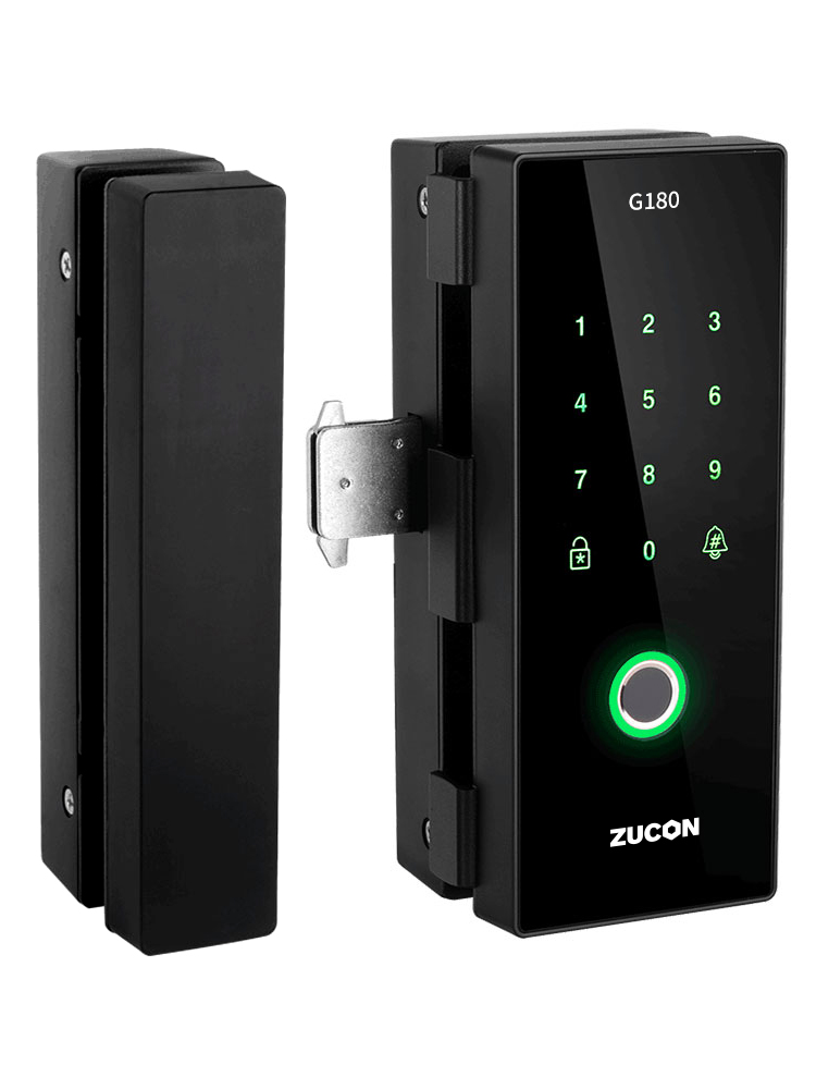ZUCON G180玻璃门指纹锁办公室密码锁免开孔蓝牙APP门禁系统双钩锁舌锁
