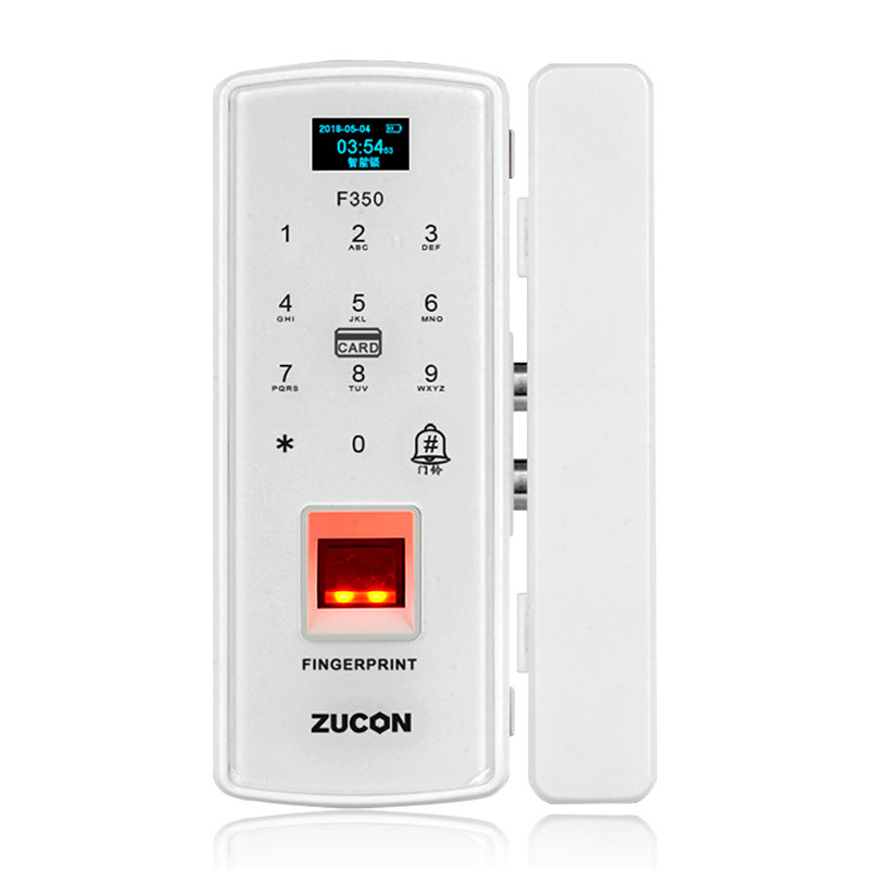 ZUCON F350白色办公室玻璃门指纹锁一体机免开孔门禁系统双门电子锁密码锁