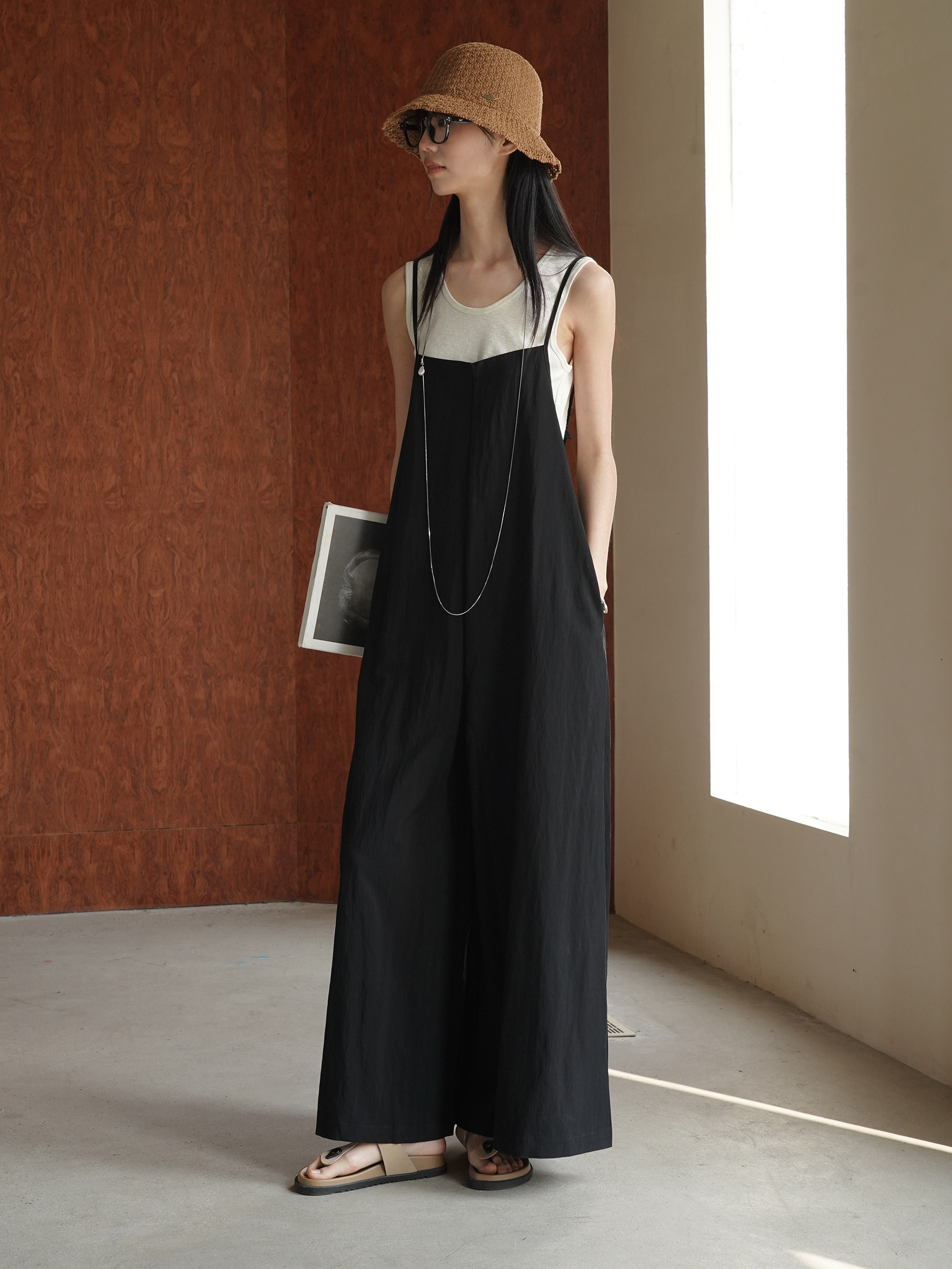 Боди/брюки 原创高级感百搭连体裤女细肩带背带裤 薄款可调节棉感休闲阔腿裤