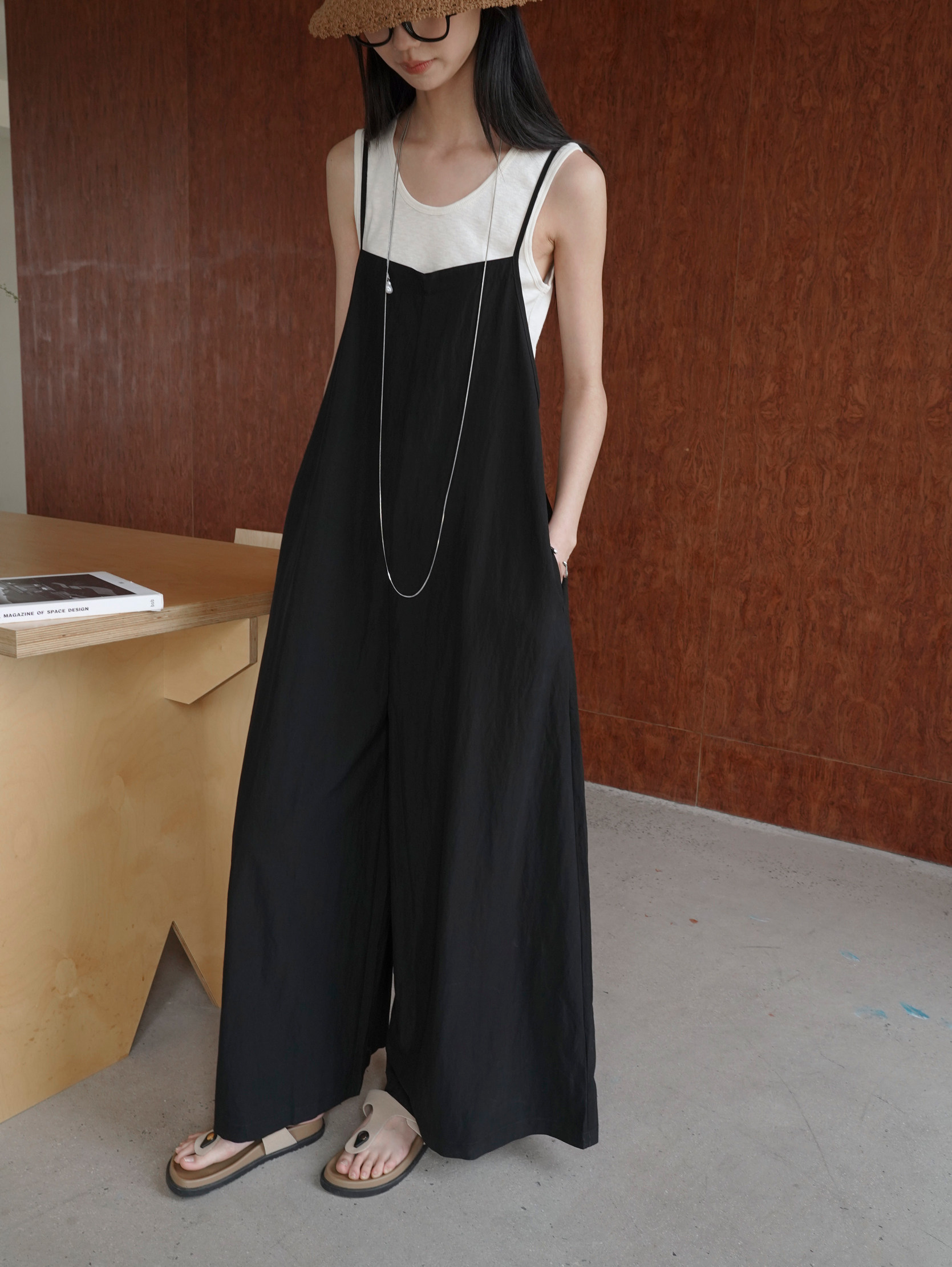 Боди/брюки 原创高级感百搭连体裤女细肩带背带裤 薄款可调节棉感休闲阔腿裤