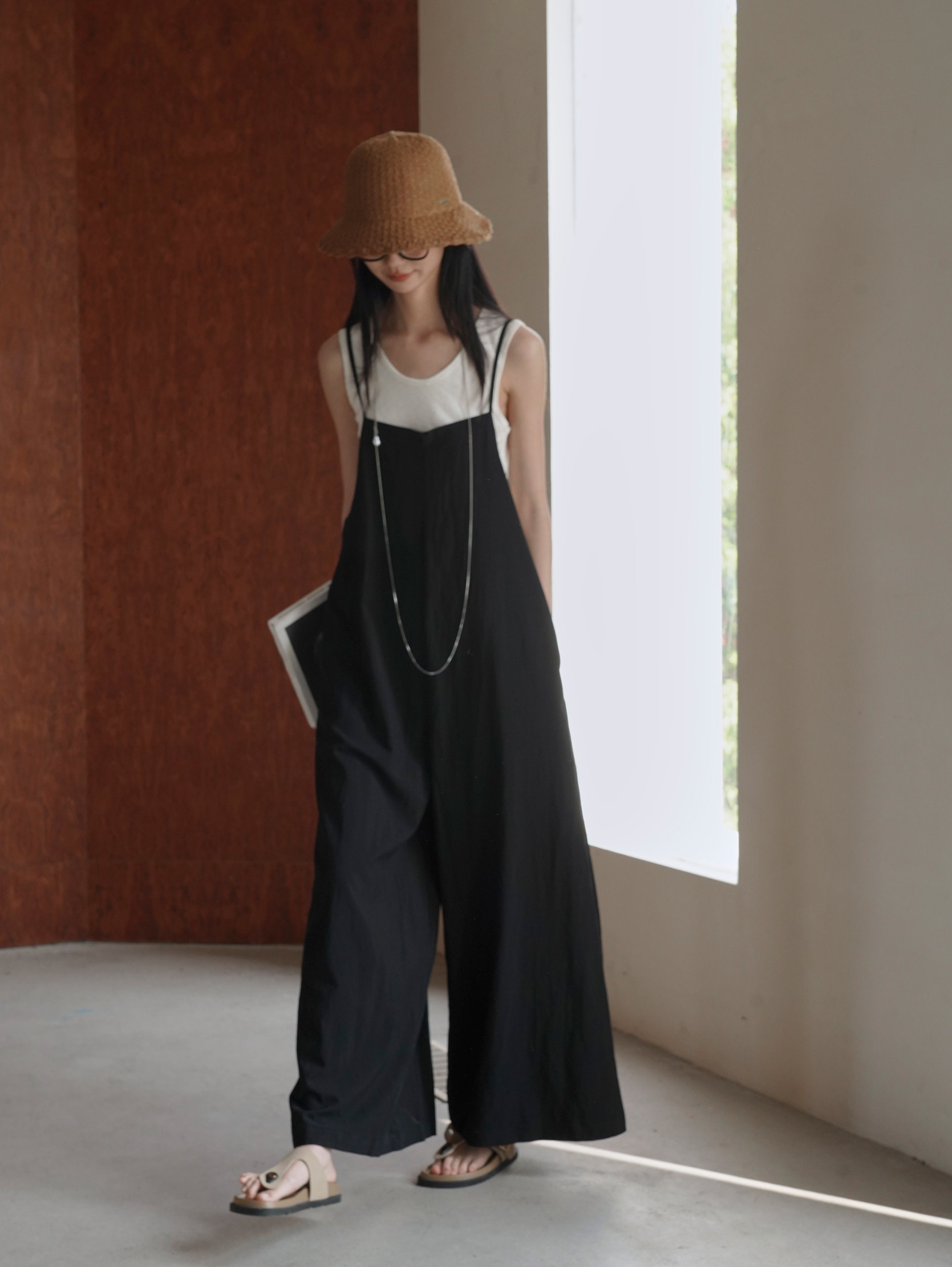 Боди/брюки 原创高级感百搭连体裤女细肩带背带裤 薄款可调节棉感休闲阔腿裤