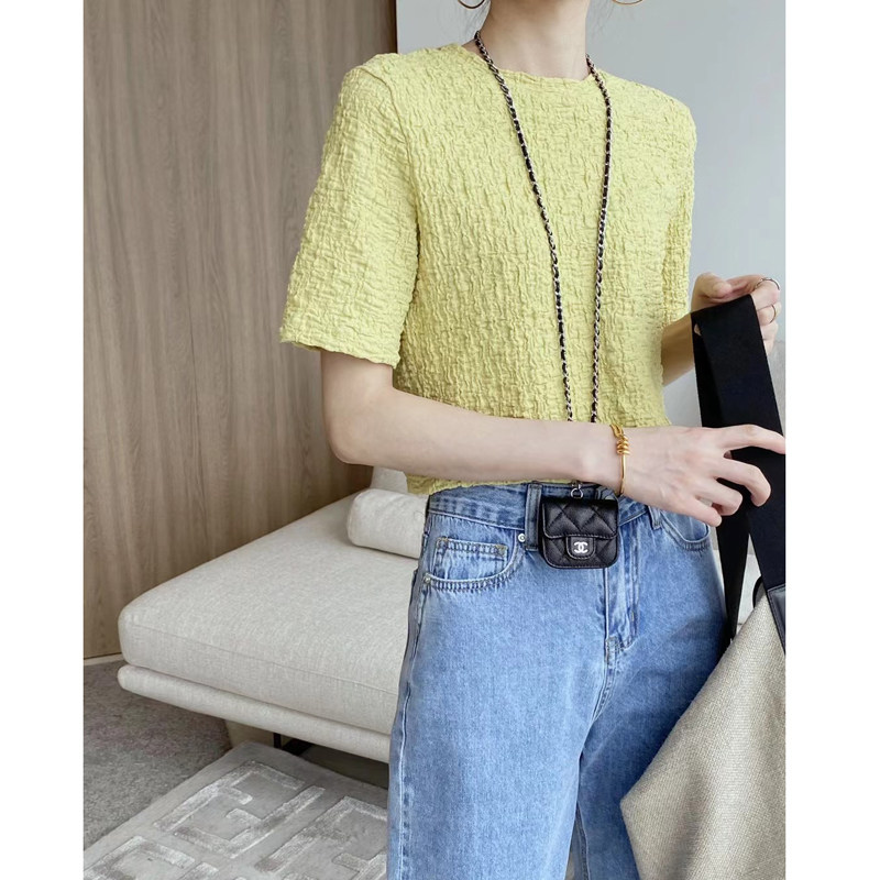Summer new Bubble Huffg musculature Texture Three-dimensional Pattern small crowdsourced 100 lap Microplay T-shirt female design Sensation Blouse
