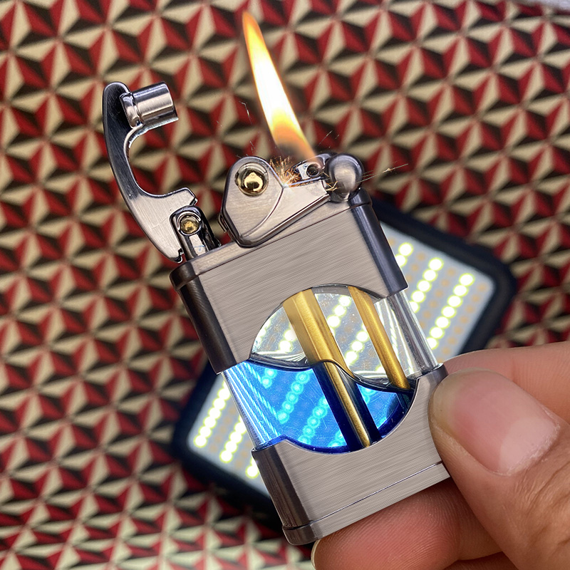 Sulo Rocker Arm kerosene lighter transparent visual oil warehouse air protection machinery creative personality old grinding wheel zorro