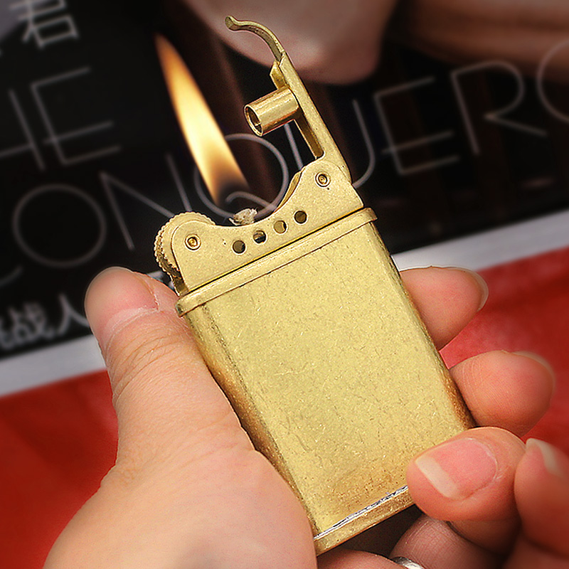 Sulow homemade old fashioned grinding wheel kerosene lighter retro creative windproof ultra-thin bronze lighter custom DIY lettering