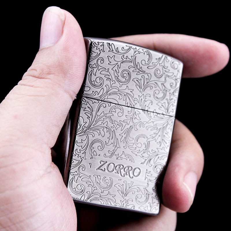 ZORRO Sulo Old Vintage Retro Kerosene Lighter Don Grass Ancient Silver Original Copper Engraving Creative Windproof