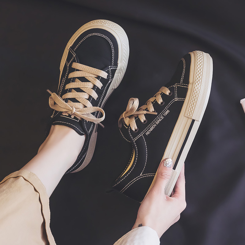 Renben Canvas Shoes for Women, Large Size Women's Shoes 41 to 43, Breathable Sneakers, Trendy Ins-Style Thick-Soled Korean Casual Sports Shoes 42
