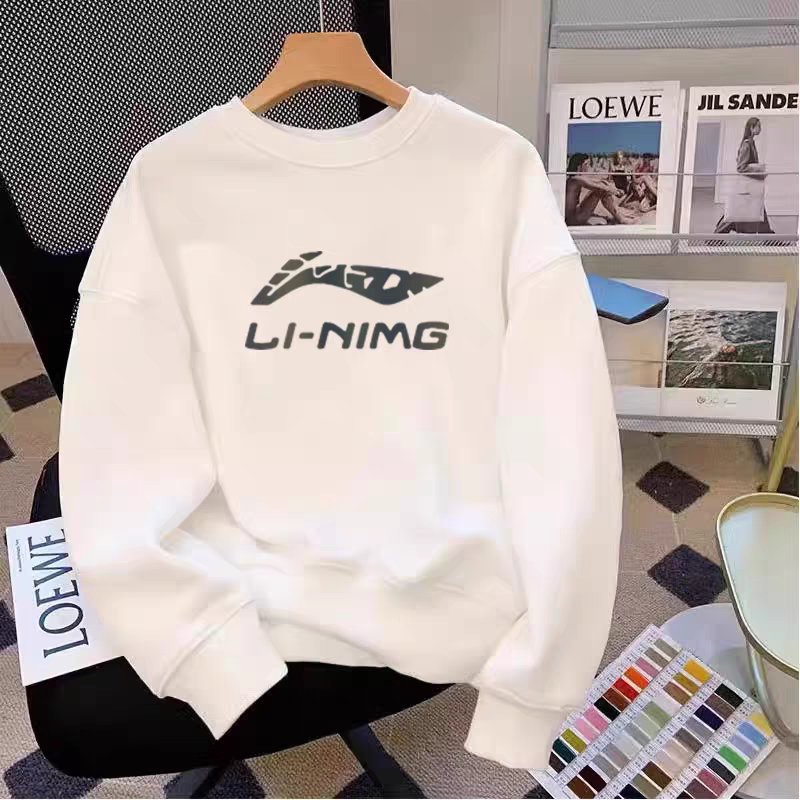 【High Quality】Heavyweight Trendy New Sweatshirt for Men, White Crew Neck, Loose Fit, Long Sleeve, Casual Couple Top, Trendy