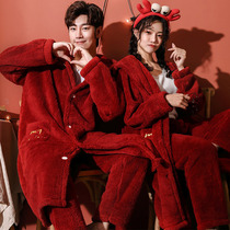 Sleeping Robes Womens Autumn Winter Red Wedding Bride Newlyweds Palate This Life Year Lovers Suit Coral Suede Bathrobe Men